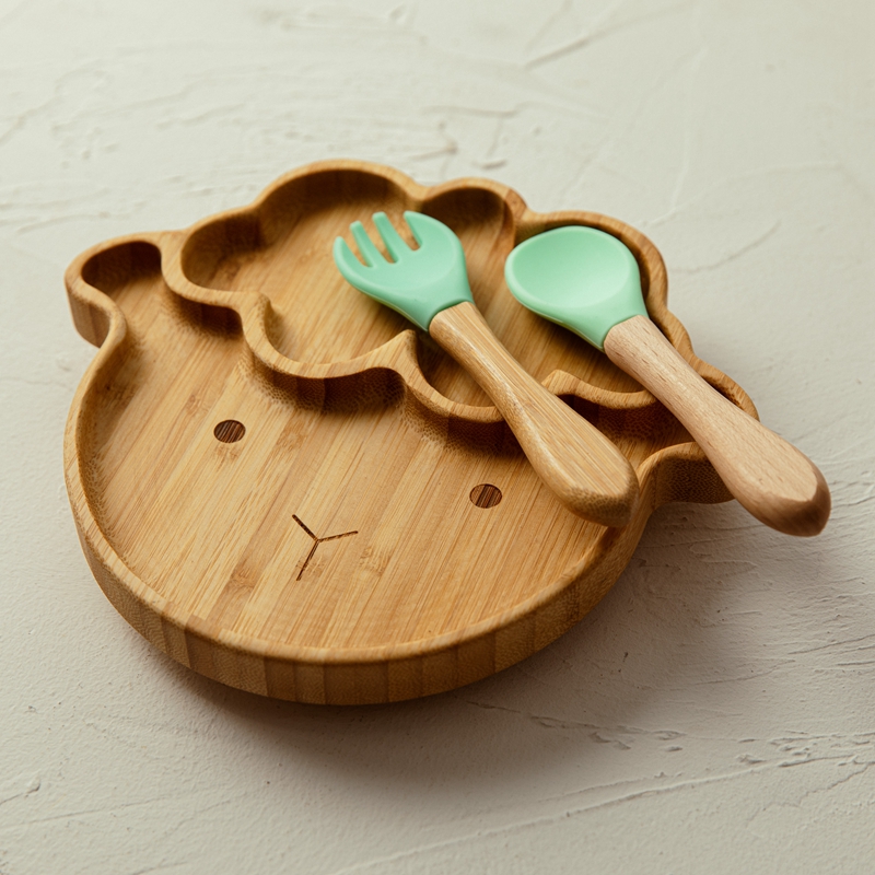4pcs Children's Tableware Suct - Bamboo Cutlery ulasan dan harga