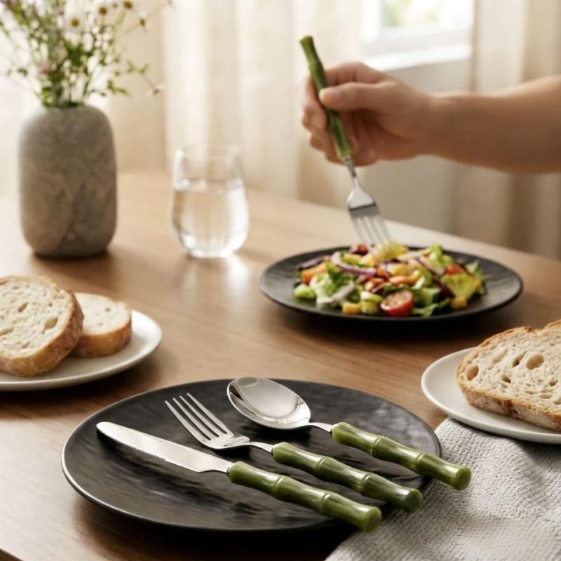 Bamboo Handle Acrylic 304 Stai - Bamboo Cutlery ulasan dan harga